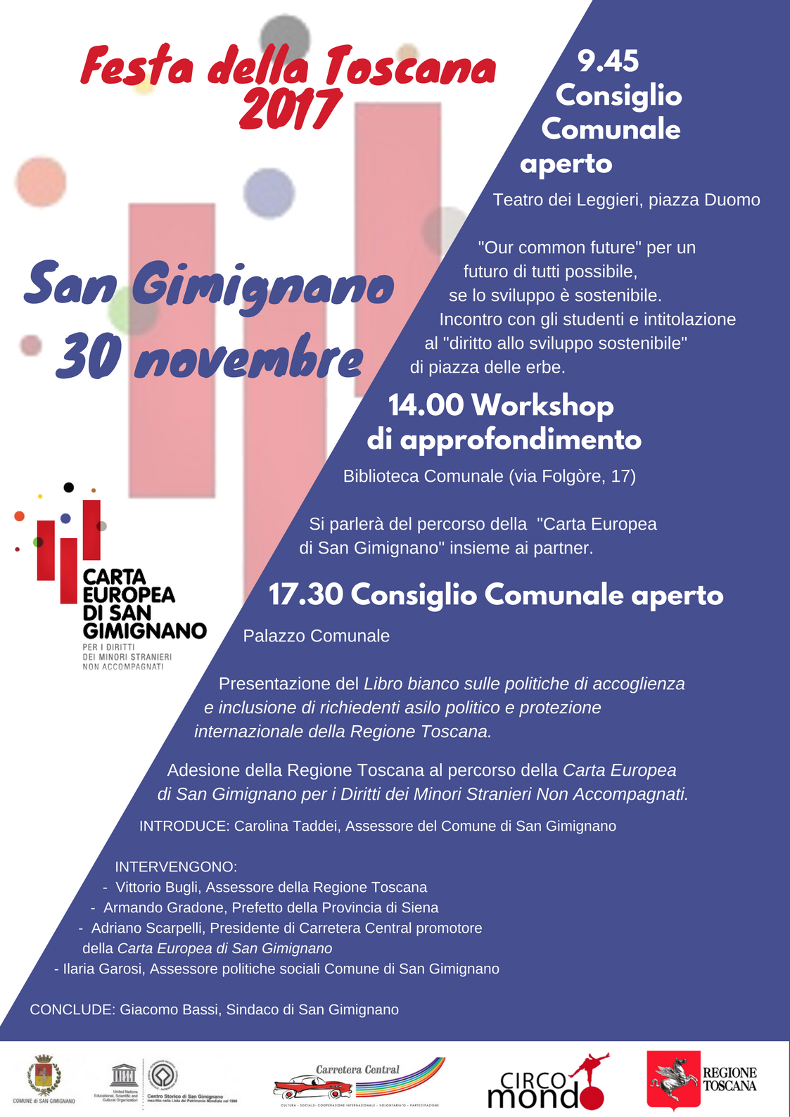 carta europea di san gimignano alla festa della toscana programma del 30 novembre 2017 a san gimignano